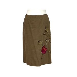 Ellen Tracy Houndstooth Women's Floral Embroidered Skirt - Size 4